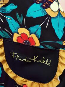 Frida Kahlo X SHEIN 1 件弗里达花卉人物图案围裙，适用于烘焙、厨房清洁、礼品 - 芥末黃 - 查看 5