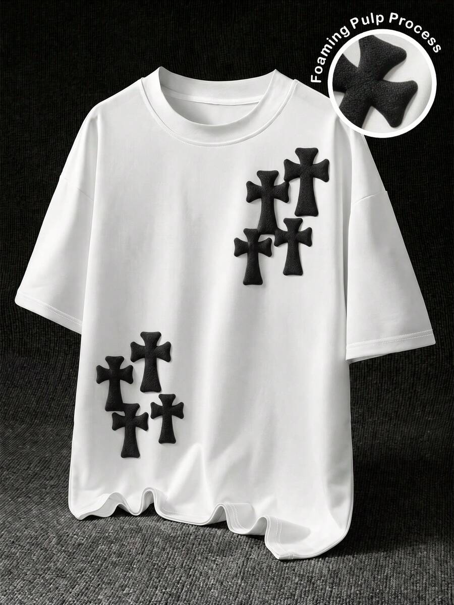 Manfinity EMRG Men's Summer Casual Cross Pattern Short Sleeve T-Shirt - White - View 1