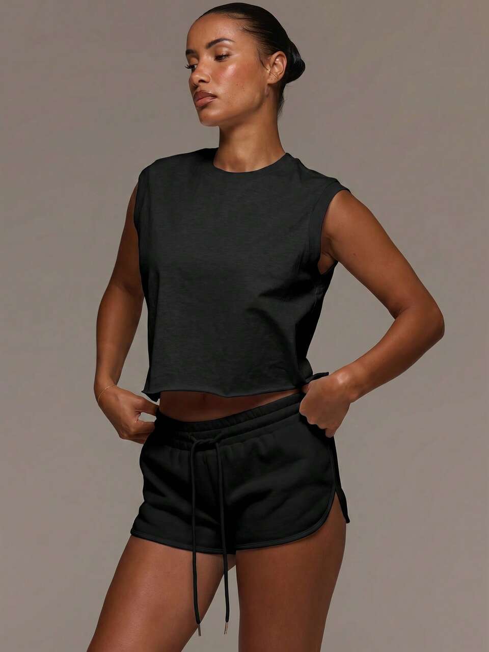 Elasticated Tie Drawstring Waist Contrast Piped Hem Sweat Mini Shorts Cute Everyday Basics Sexy Daily Spring Summer Essential