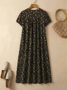 Rusticease Women's Round Neck All-Over Print Casual Party & Travel Long Dress - Black - View 3