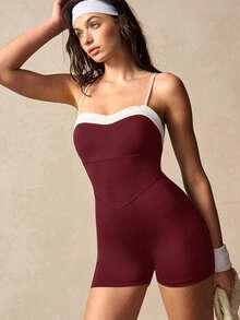 VARSIVA Mono deportivo versátil con bloques de color y tirantes finos para mujer - Burdeos - Ver 9