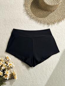 Swim SPRTY Spring/Summer New Solid Color High Waist Shorts Sports Style Board Shorts - Black - View 6