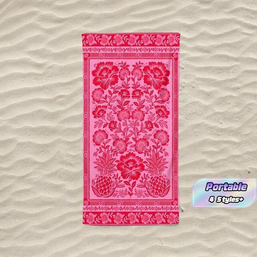 1 pezzo Asciugamano da spiaggia con motivo floreale a cartoni animati, in morbido tessuto in microfibra, protezione solare, essenziale per viaggi & spiaggia - Multicolore - Visualizzare 1