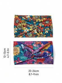 Frida Kahlo X SHEIN 2件組時尚印花彈性髮帶，適用於運動與休閒造型、洗臉、花朵設計、多色，女童適用 - 彩色 - 查看 5