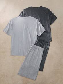 Provexi Provexi 男士基本款休閒寬鬆舒適黑灰色短袖上衣與短褲居家服套裝（含2件上衣與2件褲子） - 彩色 - 查看 2