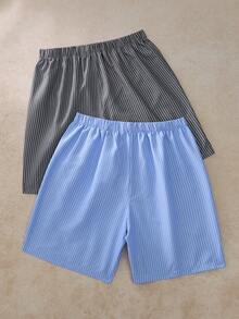 Snug Zone Men's Spring/Summer Basic Minimalist Fashion Striped 3-Piece Loungewear Shorts - Multicolor - View 2