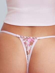 Elorette Culotte string sexy à imprimé floral en dentelle pour femme, pour tous les jours - Multicolore - Voir 3
