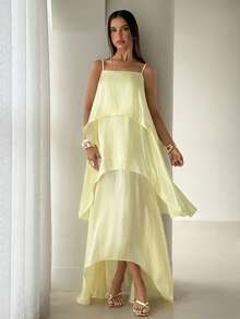 Aloruh Vestido azul de tirantes finos de unicolor elegante para vacaciones - Verde - Ver 8