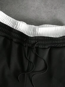 PAVTROS Pantalones de chándal casuales holgados para hombre con bloques de color y costuras de contraste - Negro - Ver 4