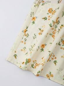 Poéselle Summer Short Sleeve A-Line Waist Cinched Floral Print Mini Dress For Women - Apricot - View 8