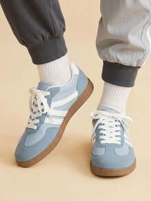 CUCCOO EASI Women's Flat Shoes Lace Up Casual Color Matching Go Out Wear Comfortable Board Shoes College Style Back To School - Baby Blue - View 5