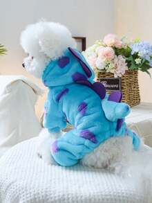 1Pc Adorable Floral Dinosaur Costume Pet Clothes For Small Dogs Cats, Puppy Chihuahua, Perfect For Outdoor Walk, Birthday Party, Holiday, Daily Wear, Soft & Comfortable - Blue - View 6