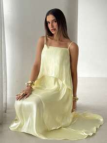 Aloruh Vestido azul de tirantes finos de unicolor elegante para vacaciones - Verde - Ver 2