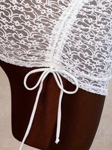 Swim Vcay Women's Lace Cover-Up Moonlight White Heart Lace Texture Exposed Shoulder Slim Fit Bodycon Side Detail Sexy Y2K Style Summer Vacation Nightclub Pool Niche Eye-Catching Look Crisp Youthful Travel Photography Outfit Personalized Check-In Style Beach Outerwear Sheer Bright - White - View 9