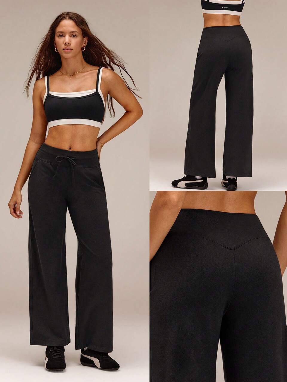 28" CloudKnit GlowEase Wide-Leg Adjustable Drawstring Pants With Yoga Waistband Side Pockets Petite Yoga Pilates Studio Daily Casual Wear