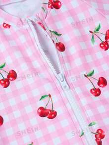 Emery Rose Kids Emery Rose Kids 女童樱桃格子印花拉链长袖连体泳衣 夏季假日 - 粉色 - 查看 3