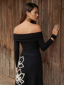 CAJUNI Body de hombro a hombro con manga larga - Negro - Ver 2