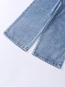 SHEIN 女童牛仔寬腿褲 春夏新品 休閒波西米亞風 祭典平腰鬆緊腰帶口袋寬腿牛仔褲 日常OOTD必備 淺洗藍牛仔色 春夏度假彈性腰帶設計 寬鬆直筒寬腿版型 舒適棉質牛仔面料 日常百搭T恤穿搭 春夏度假日常出遊聚會 - 淺色水洗藍 - 查看 5