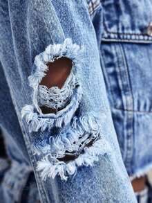 Slaydiva Jaket Denim Pendek Kasual Bermotif untuk Wanita Ukuran Plus, Serbaguna dan Modis - Medium Wash - View 5