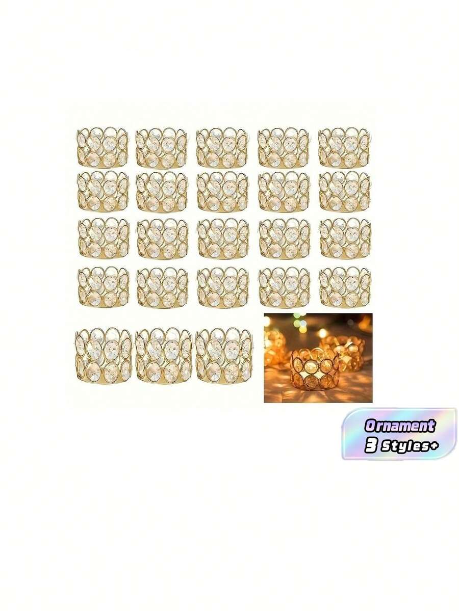 1/4/8/10/12/24 piezas Portavelas decorativos de cristal dorado/plateado, altura de 1.6 pulgadas, adecuados para ceremonia de boda, centro de mesa de comedor, Navidad, regalos de Año Nuevo - Multicolor - Ver 1