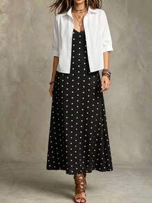 Velvienne Plus Size Woven Casual Polka Dot Summer Women's Two Pieces Set - Multicolor - View 1