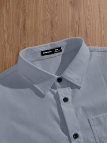 ESTAVOR Men's Woven Fashion Casual Loose Short Sleeve Shirt - Blue - View 4