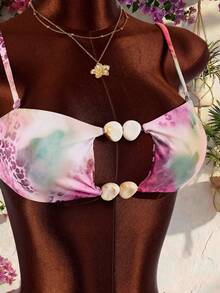 Amplova Women's Swimwear Set With Beaded Leopard Pink Details, Sexy Tropical Avant-Garde, Suitable For Vacation Beach Party Summer - Hot Pink - View 4