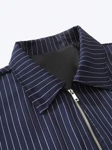 STYNVO Men's Striped Letter Zipper Placket Casual Jacket - Navy Blue - View 4