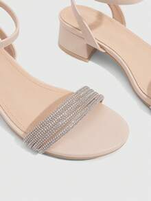 CUCCOO SZL Women's Fashion High-Heeled Sandals, Rhinestone Thick Heel PU Global Four Seasons Sexy Party Street Daily Wear - White - View 5