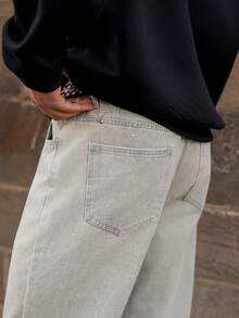 YOUESAWY YOUESAWY Loose Fit Men's Slant Pocket Straight Leg Jeans - Blue - View 4