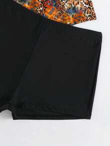 Swim Lushoire Conjunto de tankini de verano para playa con estampado de leopardo y diseño retorcido para mujer, estampado aleatorio - Negro - Ver 3
