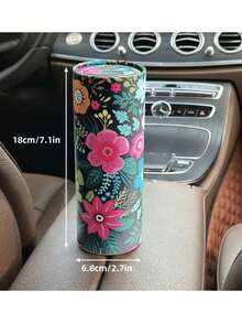 Spring Floral Round Car Tissue Box, Cylindrical Tissue Canister Fits Vehicle Cup Holder, Portable Travel Facial Tissue Storage Container For Car Office Bathroom Kitchen Wedding Birthday Holiday Party Home Decor - Multicolor - View 4