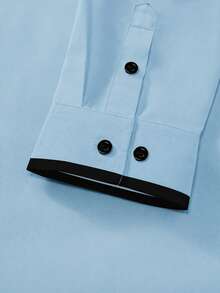 Manfinity Mode Men's Casual Business Contrast Trim Front Button Long Sleeve Shirt, Formal - Baby Blue - View 5