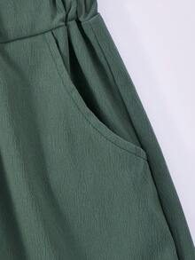 SHEIN Tween Boy Summer Casual Solid Color Shirt & Shorts 2 Pieces Set - Dark Green - View 5