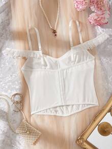 SHEIN Women's Solid Color Pleated Fashion Versatile Daily Camisole Bustier Top - White - View 2