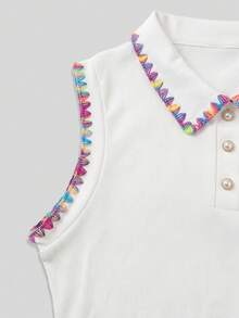 Resyla 彩虹貝殼刺繡飾邊 Polo 領無袖休閒春夏背心 - 彩色 - 查看 3