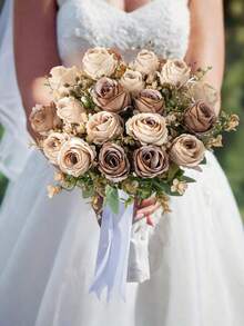 1Piece French Small Bouquet Artificial Flower For Home Table Centerpiece Hotel Lobby Decoration Wedding Party Vase Filler Elegant Style High Quality Trending Now - Coffee Brown - View 4