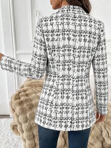 SHEIN Clasi 女款時尚通勤格紋西裝外套 - 白色 - 查看 2