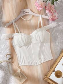 SHEIN Women's Solid Color Pleated Fashion Versatile Daily Camisole Bustier Top - White - View 1