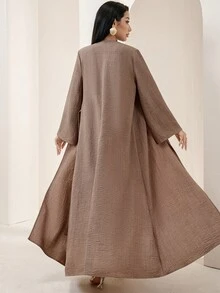 Veilorie 女士优雅裹身系带喇叭袖阿拉伯长袍 - 咖啡棕 - 查看 4