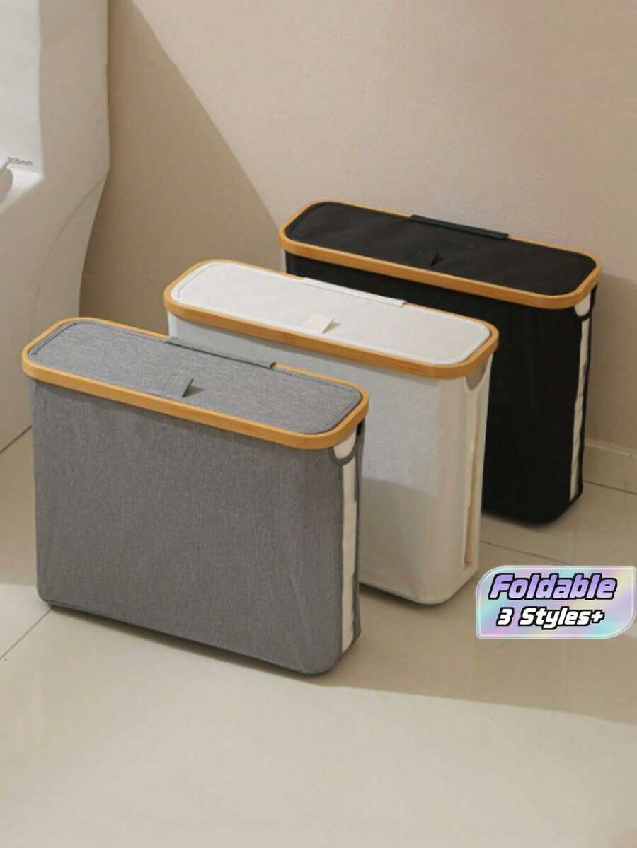 1pc Large Capacity Foldable Covered Toilet Paper Holder - Space-Saving Bathroom Storage Box, Durable Composite Frame With Gray Fabric Surface, Modern Home Organization, Toilet Paper Storage Container. - Multicolor - View 1