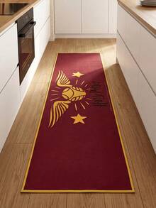 HARRY POTTER X SHEIN A Rubber Kitchen Long Carpet, Cartoon Printing Pattern, Nordic Light Luxury High-End Style Kitchen Mat, Long Running Carpet Laundry Carpet, The Fabric Is Thick And Foot-Feeling, Easy To Take Care Of, Machine Washable And Washable, Practical Entrance - Burgundy - View 7