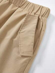SHEIN Pantalones cargo básicos casuales de unicolor para adolescentes/jóvenes con detalles decorativos, versátiles y combinables - Caqui - Ver 4