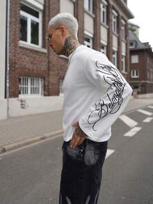 Artur Kramer Men's Casual Vintage Font Print Long Sleeve T-Shirt - White - View 4