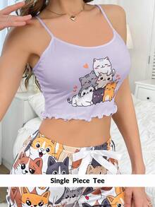 DUSKBASE Top de pijama para mujer con estampado de gato de dibujos animados lindo estilo Y2K - Multicolor - Ver 5
