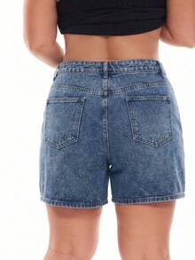 Rivivi Plus Size Summer Casual Distressed Denim Shorts - Blue - View 3
