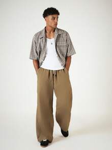 SUMWON Pantalones casuales de pierna ancha con cordón y cintura elástica, pantalones de longitud completa de ajuste relajado para uso diario - Caqui - Ver 5