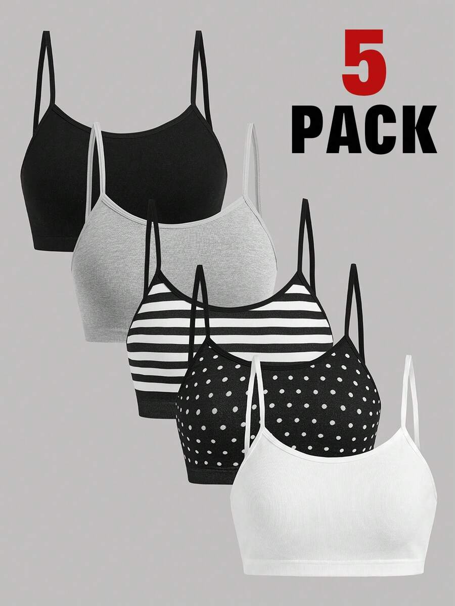 Girlism Set Pakaian Rajut Bergaris dan Polkadot 5 Potong untuk Semua Musim, Set Kamisol dan Bra Sederhana dan Nyaman, Sempurna untuk Kembali ke Sekolah - MultiWarna - View 1