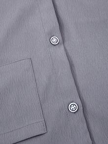 SHEIN 青少年男孩純色短袖口袋襯衫與短褲休閒兩件套 - 灰色 - 查看 4