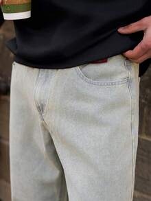 YOUESAWY YOUESAWY Loose Fit Men's Slant Pocket Straight Leg Jeans - Blue - View 3